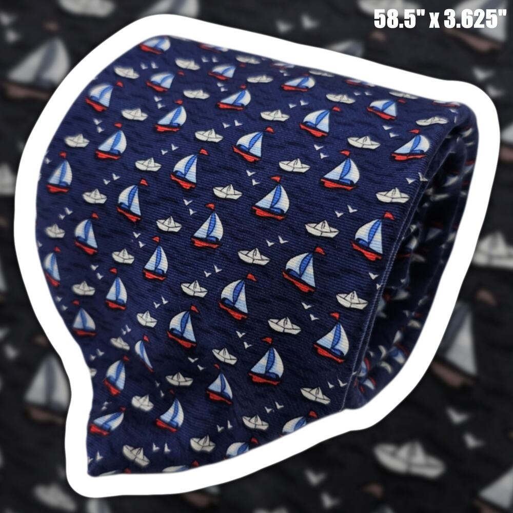 Brooks Brothers Country Club Silk Tie Blue Sailboat Nautical Novelty USA 58.5"